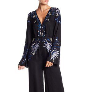 Free People Black Boho Gypsy Rose Embroidered Jumpsuit